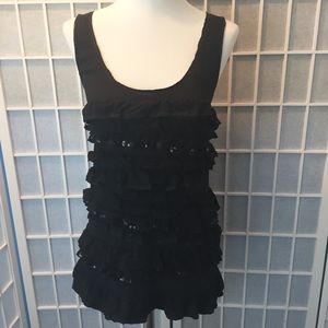J. Crew Black Sequin Ruffle Tank